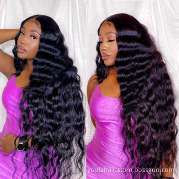 High Density Brazilian Virgin Hair Deep Loose Wave 13x4 13x6 HD Lace Frontal Wig Pre Plucked Swiss Lace Human Hair Wig for Women